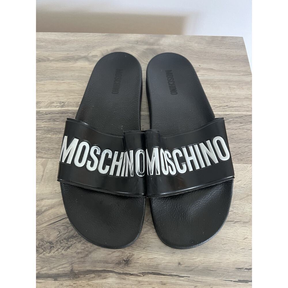 Moschino Men’s Black Logo Slides Slip On Sandals 46